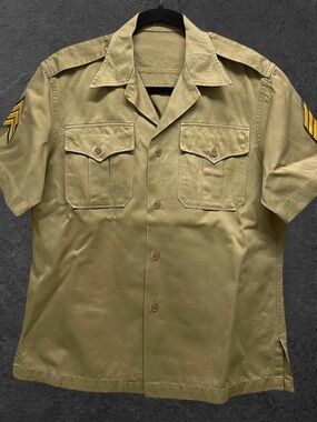 Vintage 1950s-1970s U.S. Military Style Stripes Vietnam Era Sergeant Shirt // L